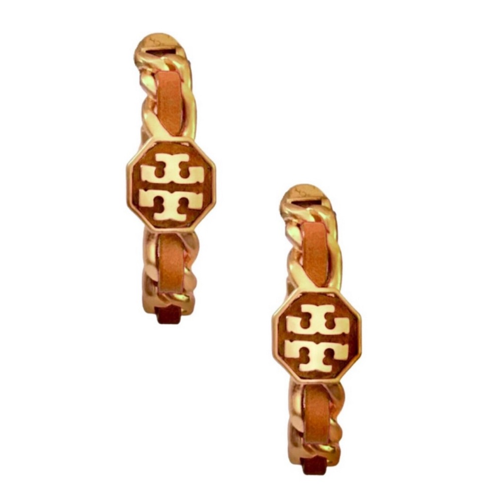 BNWT Tory Burch Marion Woven Chain Hoop Earrings
